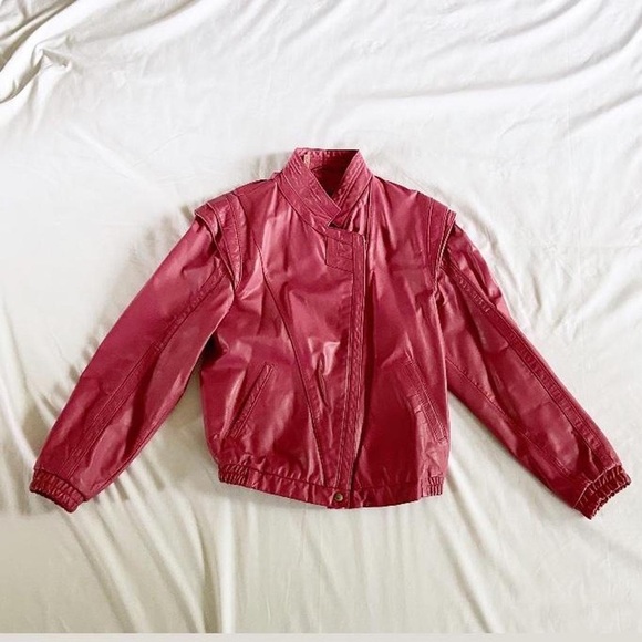 80s 100% genuine leather pink bomber jacket - Picture 2 of 7
